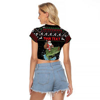 Merry Fishmas Santa Riding Bass Personalized Raglan Cropped T Shirt Funny Christmas - Wonder Print Shop