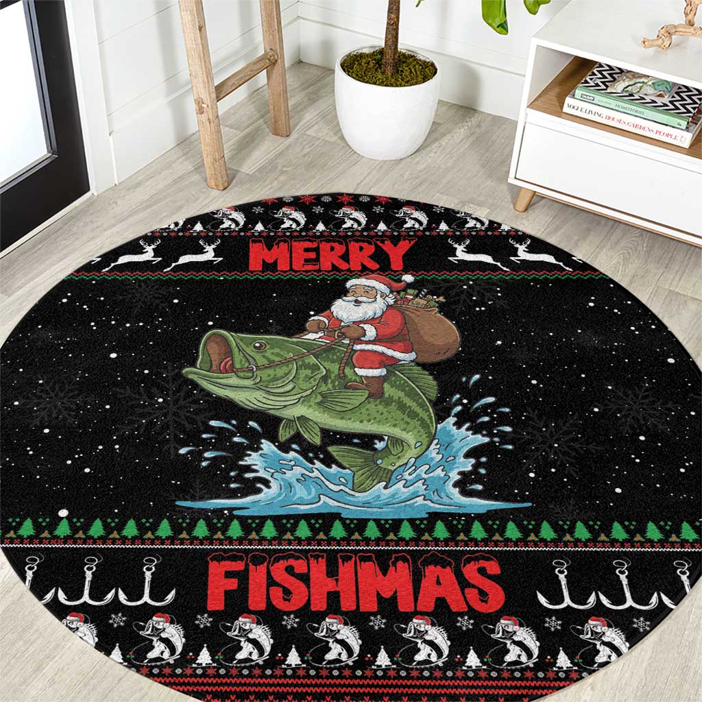 Merry Fishmas Santa Riding Bass Round Carpet Funny Christmas - Wonder Print Shop