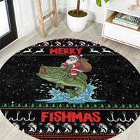 Merry Fishmas Santa Riding Bass Round Carpet Funny Christmas - Wonder Print Shop
