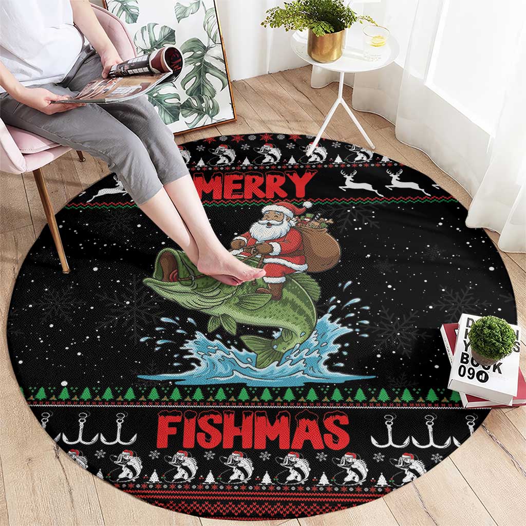 Merry Fishmas Santa Riding Bass Round Carpet Funny Christmas - Wonder Print Shop