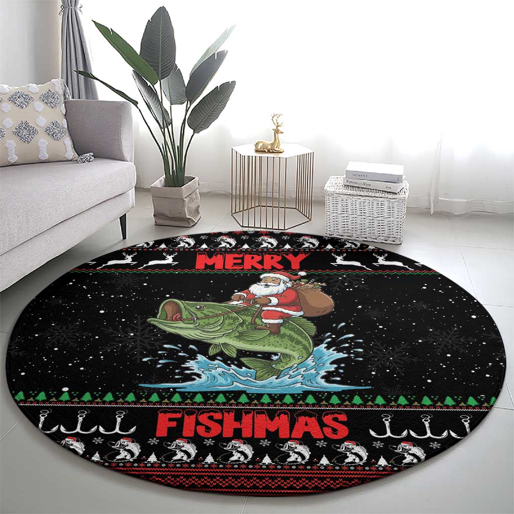 Merry Fishmas Santa Riding Bass Round Carpet Funny Christmas - Wonder Print Shop