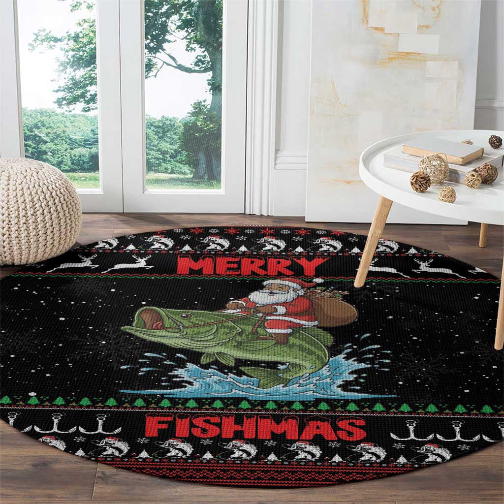 Merry Fishmas Santa Riding Bass Round Carpet Funny Christmas - Wonder Print Shop