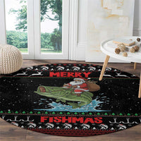 Merry Fishmas Santa Riding Bass Round Carpet Funny Christmas - Wonder Print Shop