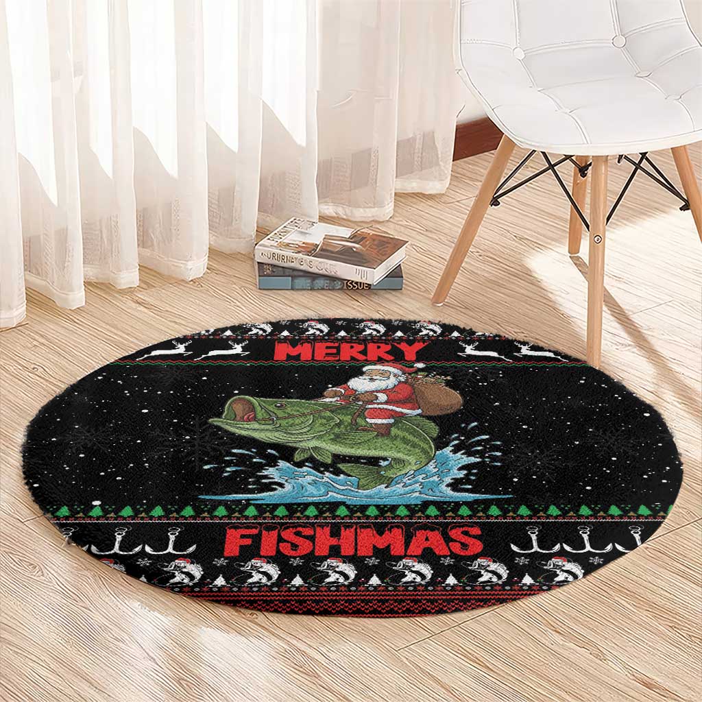 Merry Fishmas Santa Riding Bass Round Carpet Funny Christmas - Wonder Print Shop