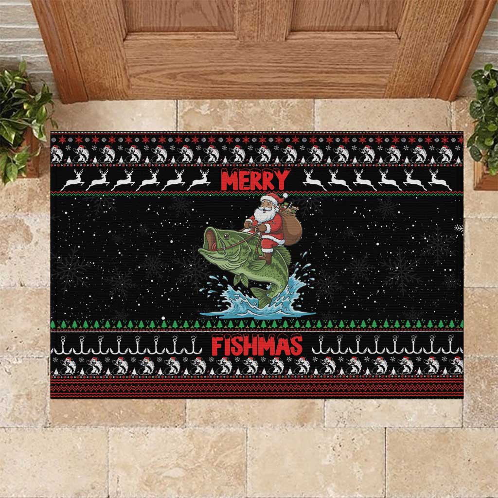 Merry Fishmas Santa Riding Bass Rubber Doormat Funny Christmas - Wonder Print Shop