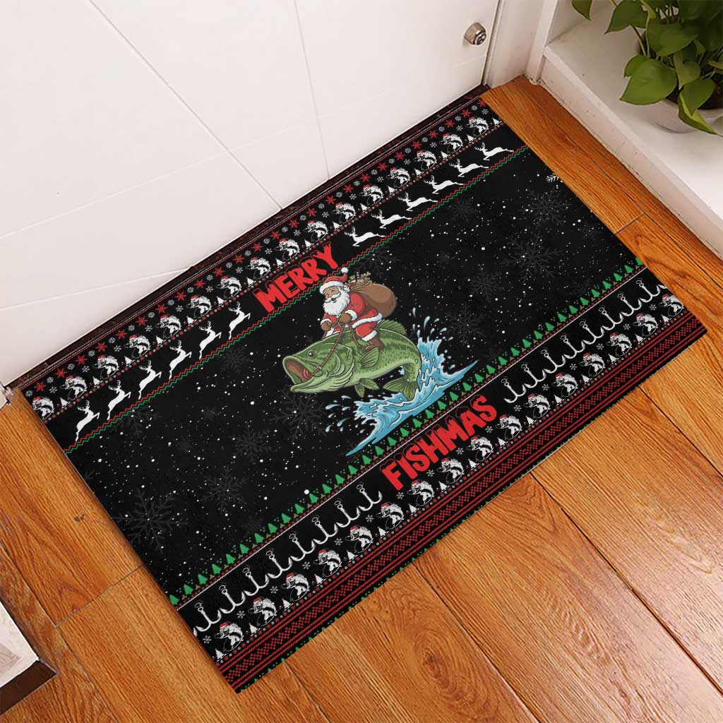 Merry Fishmas Santa Riding Bass Rubber Doormat Funny Christmas - Wonder Print Shop