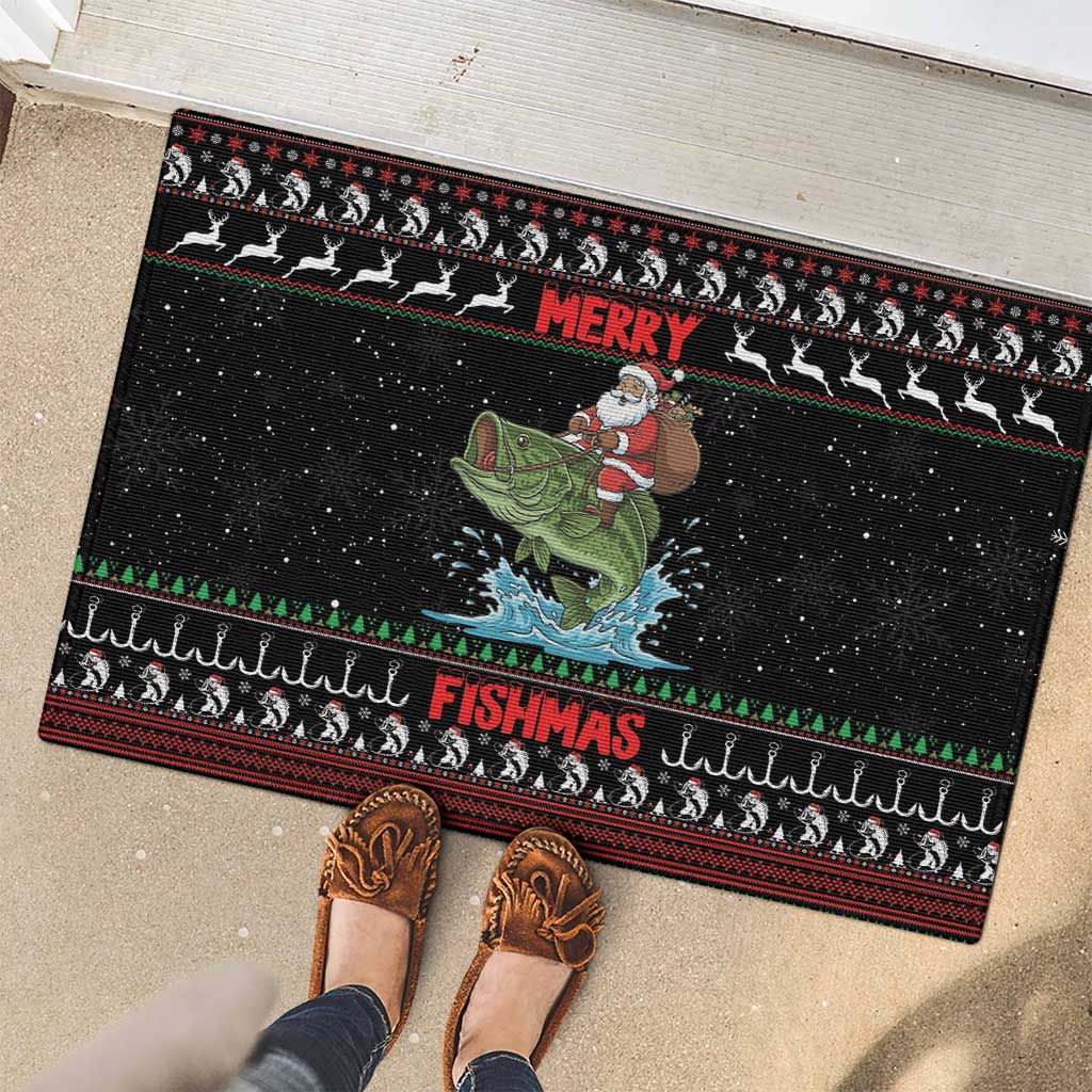 Merry Fishmas Santa Riding Bass Rubber Doormat Funny Christmas - Wonder Print Shop