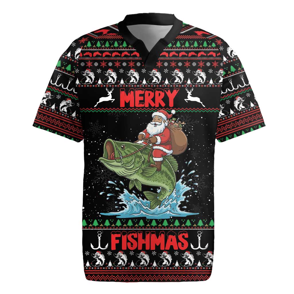 Merry Fishmas Santa Riding Bass Personalized Rugby Jersey Funny Christmas - Wonder Print Shop