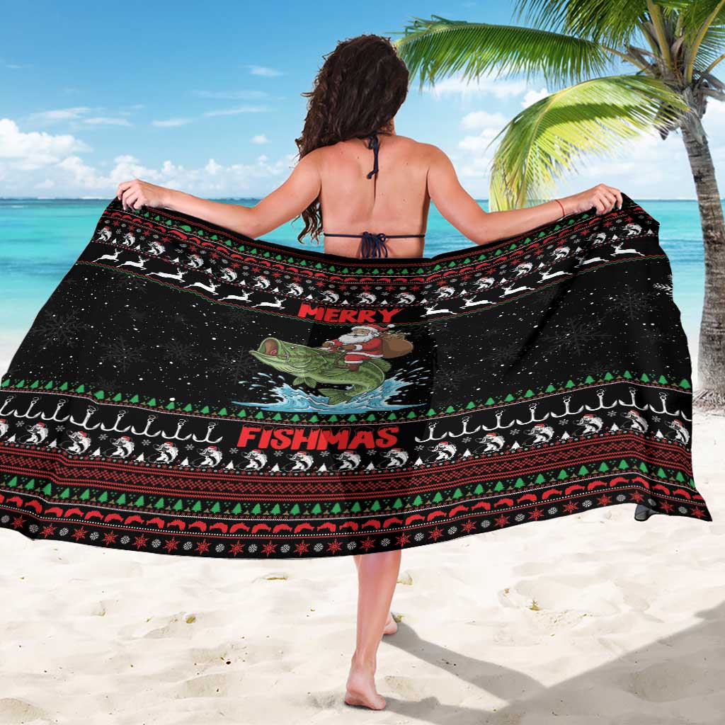 Merry Fishmas Santa Riding Bass Sarong Funny Christmas - Wonder Print Shop