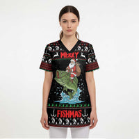 Merry Fishmas Santa Riding Bass Personalized Scrub Top Funny Christmas - Wonder Print Shop