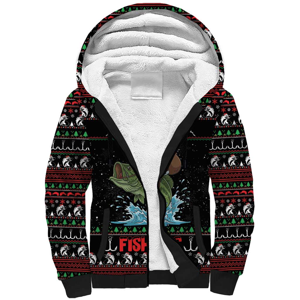 Merry Fishmas Santa Riding Bass Personalized Sherpa Hoodie Funny Christmas - Wonder Print Shop
