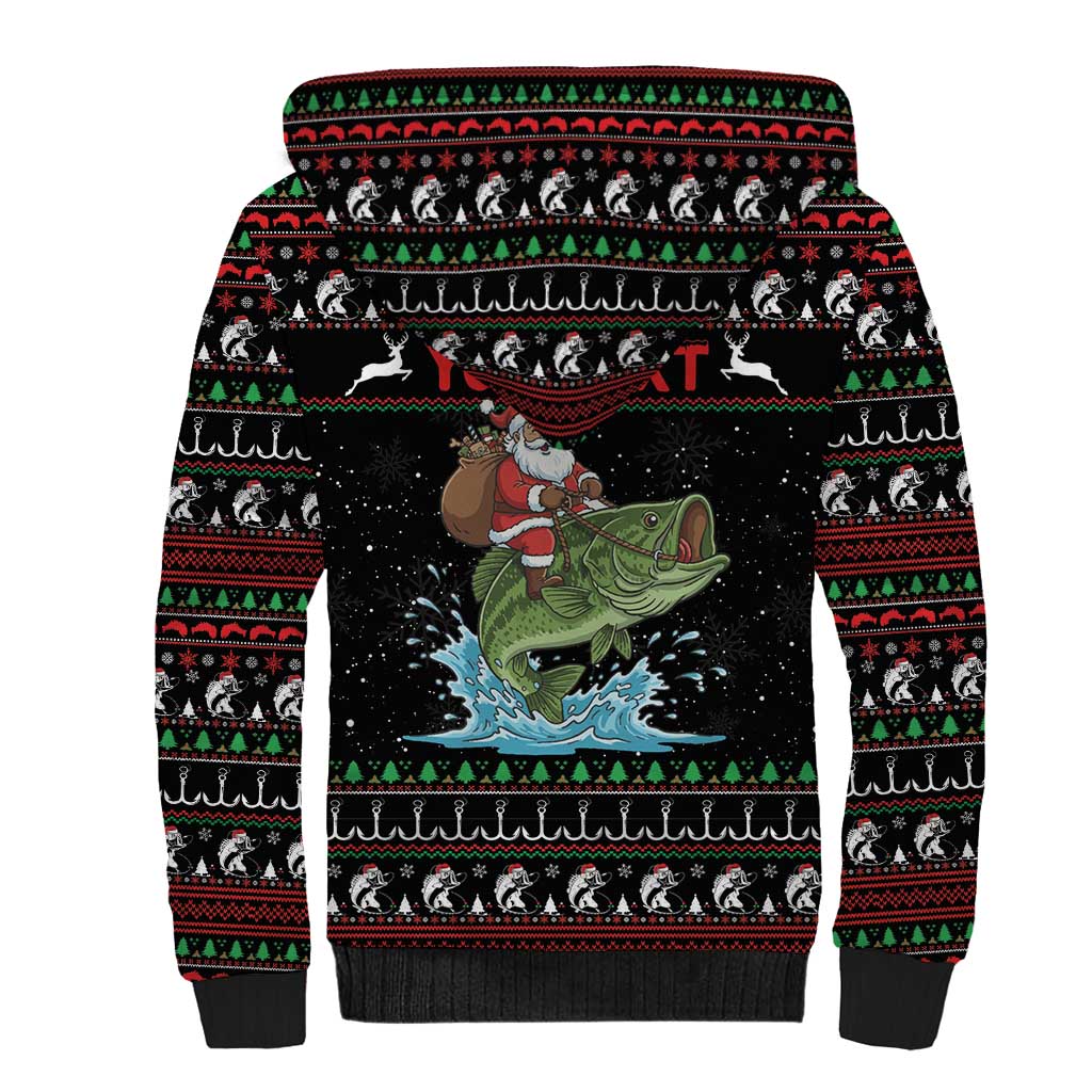 Merry Fishmas Santa Riding Bass Personalized Sherpa Hoodie Funny Christmas - Wonder Print Shop