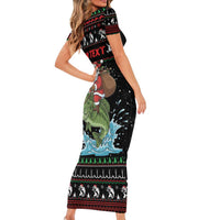 Merry Fishmas Santa Riding Bass Personalized Short Sleeve Bodycon Dress Funny Christmas - Wonder Print Shop