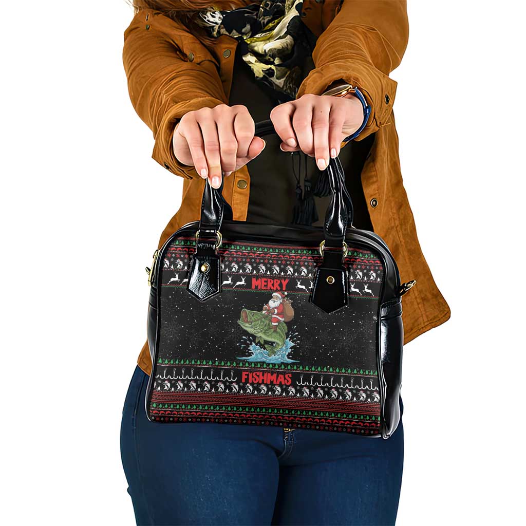 Merry Fishmas Santa Riding Bass Shoulder Handbag Funny Christmas - Wonder Print Shop
