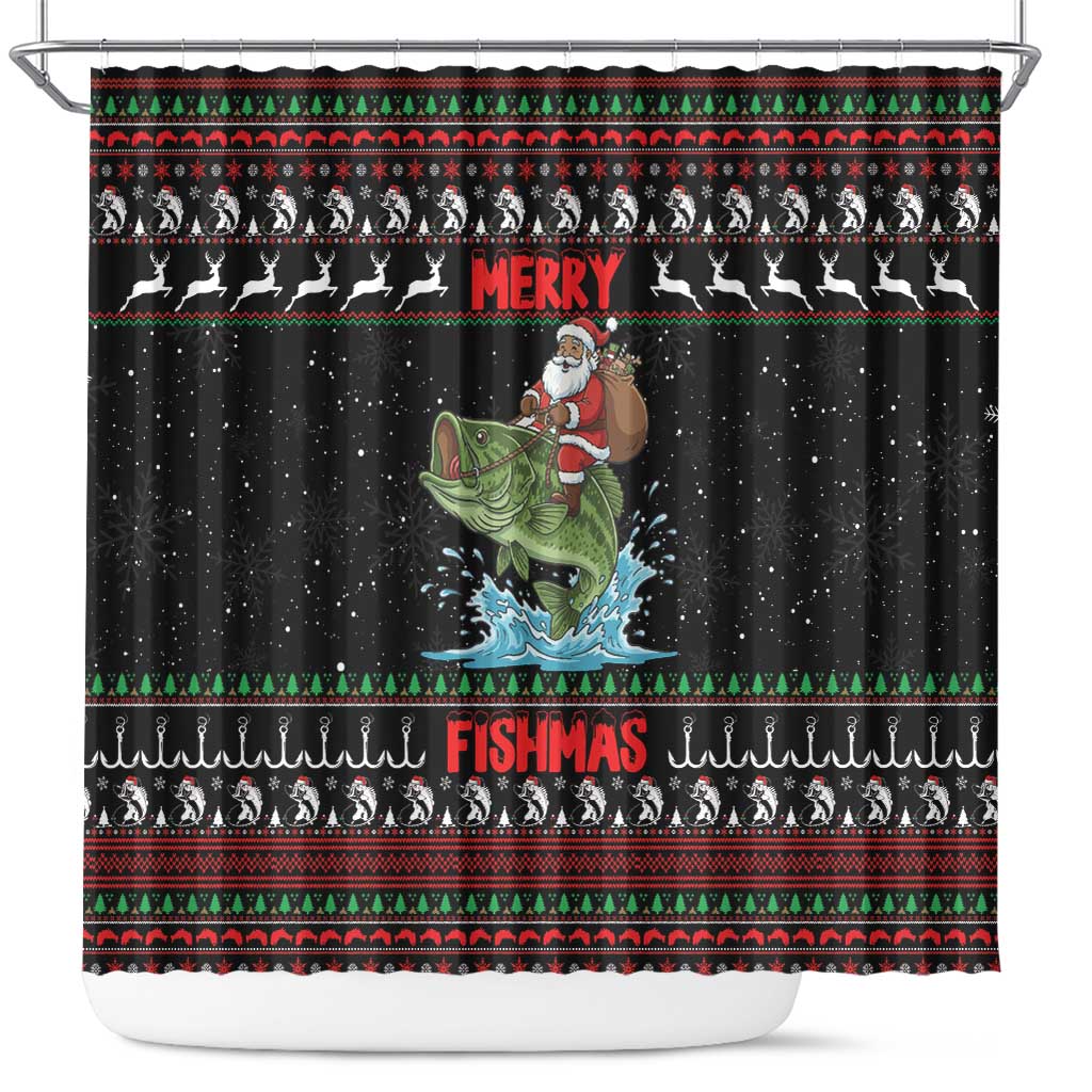 Merry Fishmas Santa Riding Bass Shower Curtain Funny Christmas - Wonder Print Shop