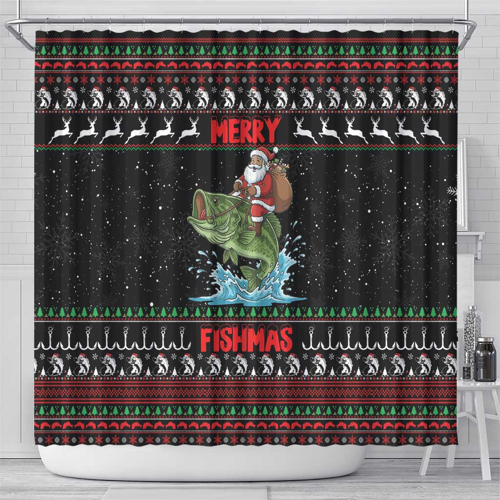 Merry Fishmas Santa Riding Bass Shower Curtain Funny Christmas - Wonder Print Shop