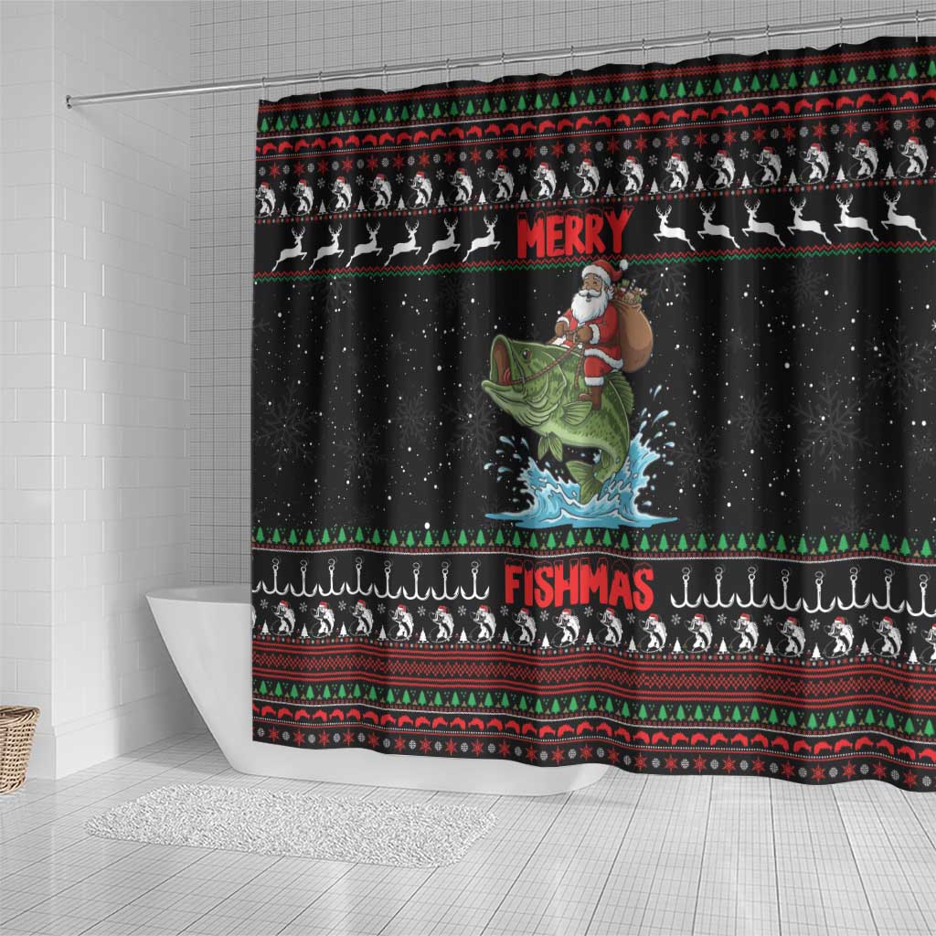 Merry Fishmas Santa Riding Bass Shower Curtain Funny Christmas - Wonder Print Shop