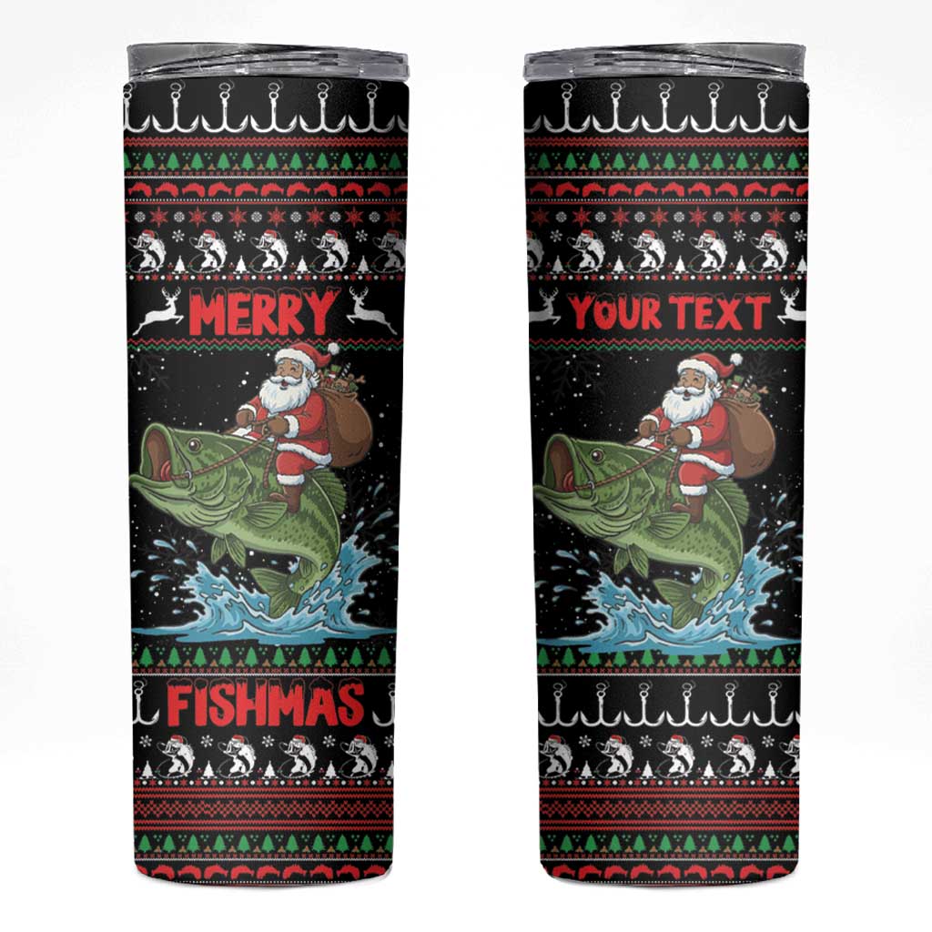 Merry Fishmas Santa Riding Bass Personalized Skinny Tumbler Funny Christmas - Wonder Print Shop