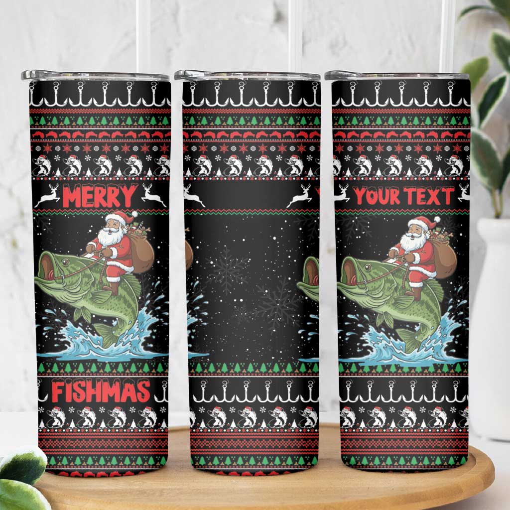 Merry Fishmas Santa Riding Bass Personalized Skinny Tumbler Funny Christmas - Wonder Print Shop