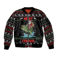 Merry Fishmas Santa Riding Bass Personalized Sleeve Zip Bomber Jacket Funny Christmas - Wonder Print Shop