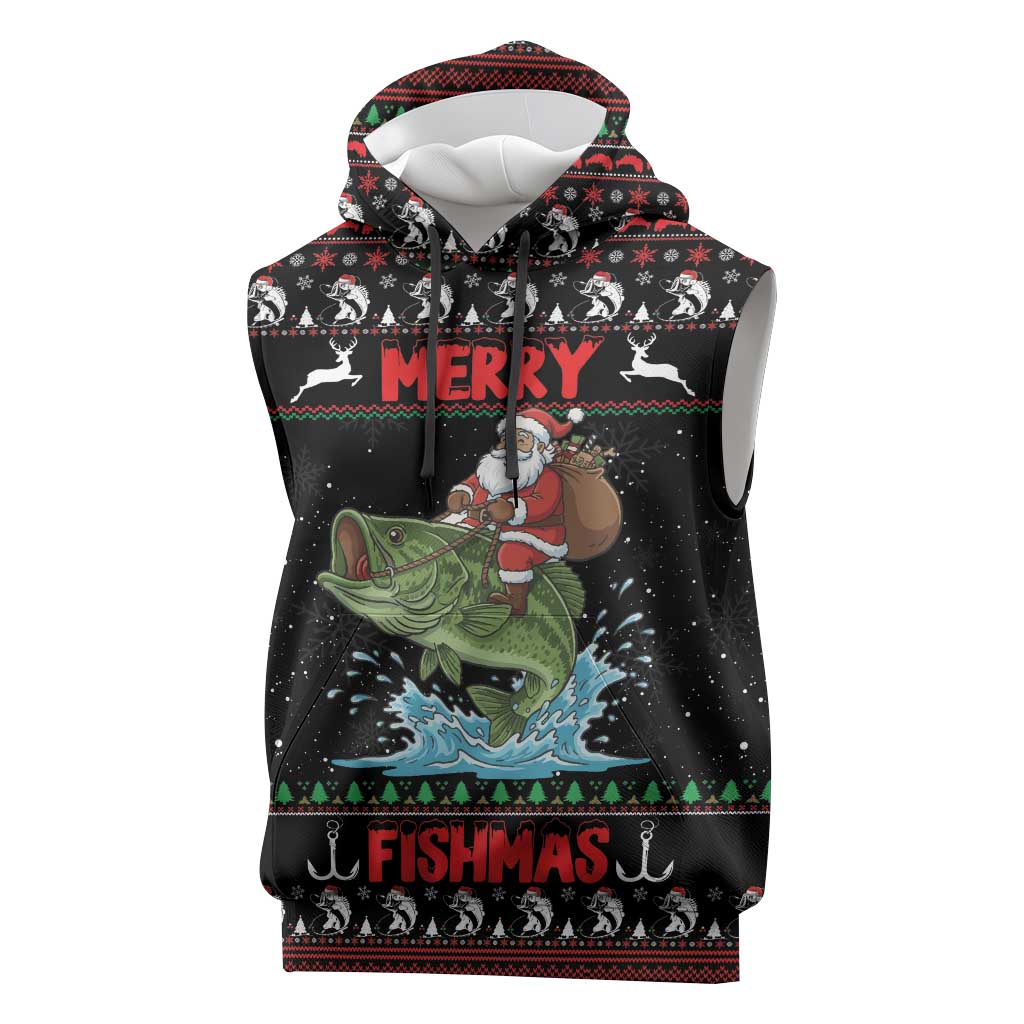 Merry Fishmas Santa Riding Bass Personalized Sleeveless Hoodie Funny Christmas - Wonder Print Shop