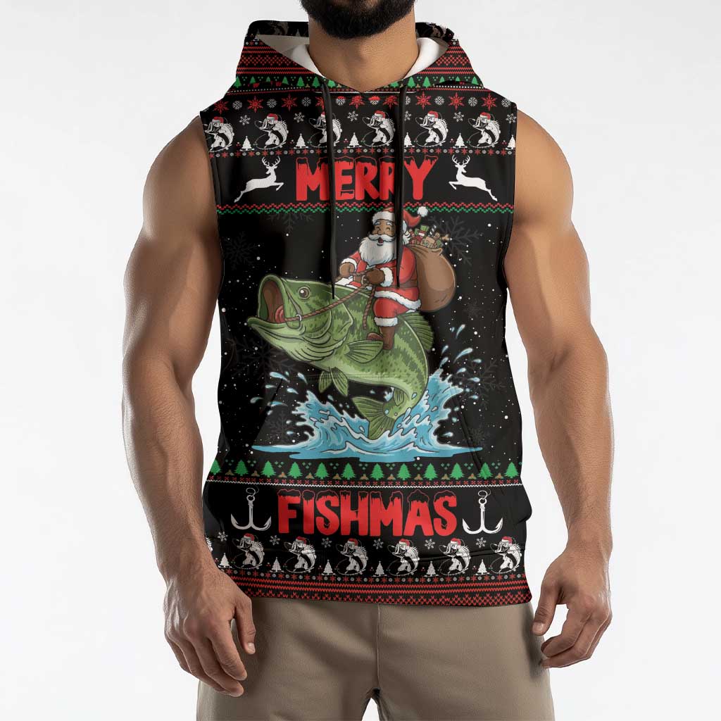 Merry Fishmas Santa Riding Bass Personalized Sleeveless Hoodie Funny Christmas - Wonder Print Shop