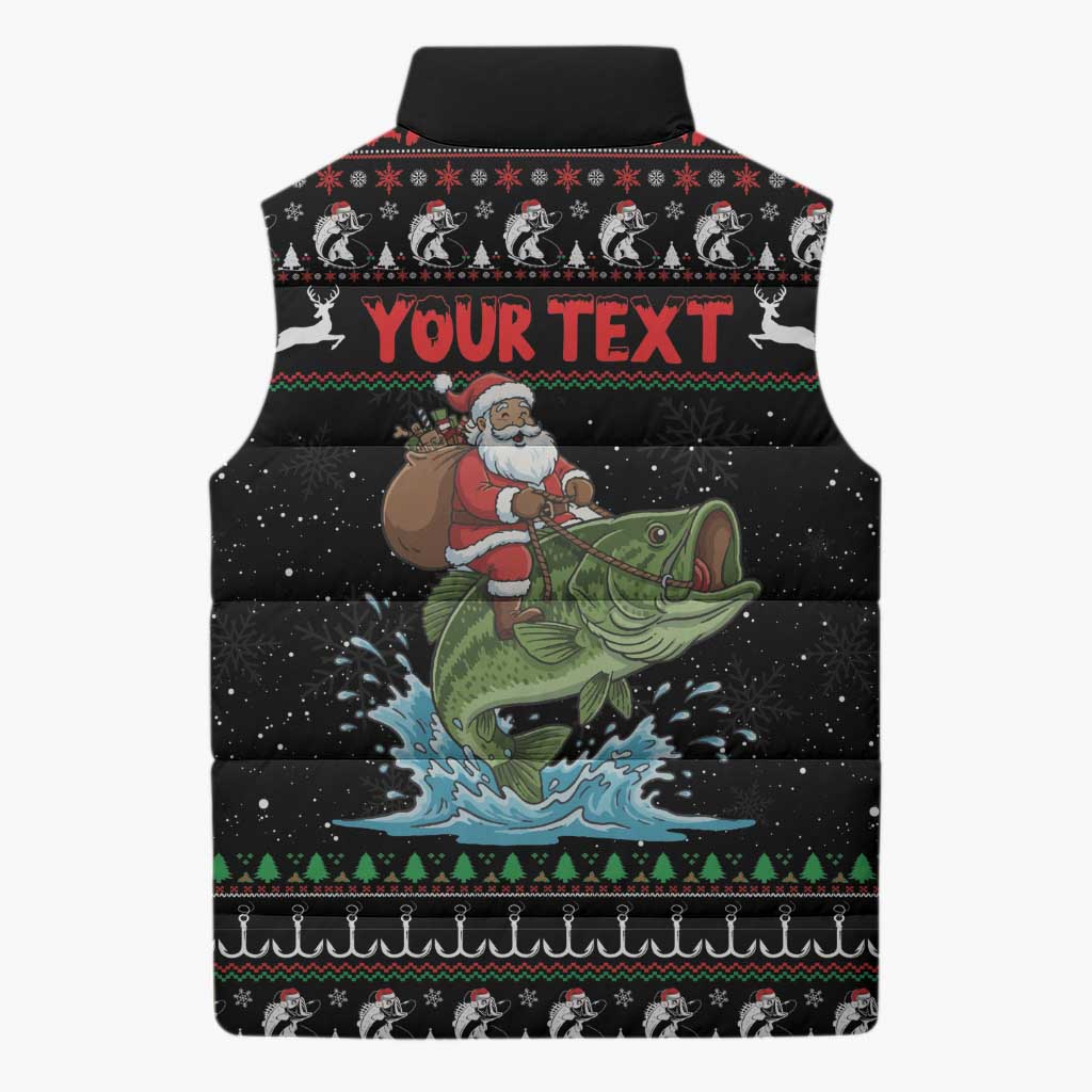 Merry Fishmas Santa Riding Bass Personalized Sleeveless Puffer Jacket Funny Christmas - Wonder Print Shop