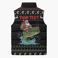 Merry Fishmas Santa Riding Bass Personalized Sleeveless Puffer Jacket Funny Christmas - Wonder Print Shop