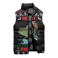 Merry Fishmas Santa Riding Bass Personalized Sleeveless Puffer Jacket Funny Christmas - Wonder Print Shop