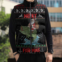 Merry Fishmas Santa Riding Bass Personalized Sleeveless Puffer Jacket Funny Christmas - Wonder Print Shop