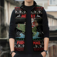 Merry Fishmas Santa Riding Bass Personalized Sleeveless Puffer Jacket Funny Christmas - Wonder Print Shop