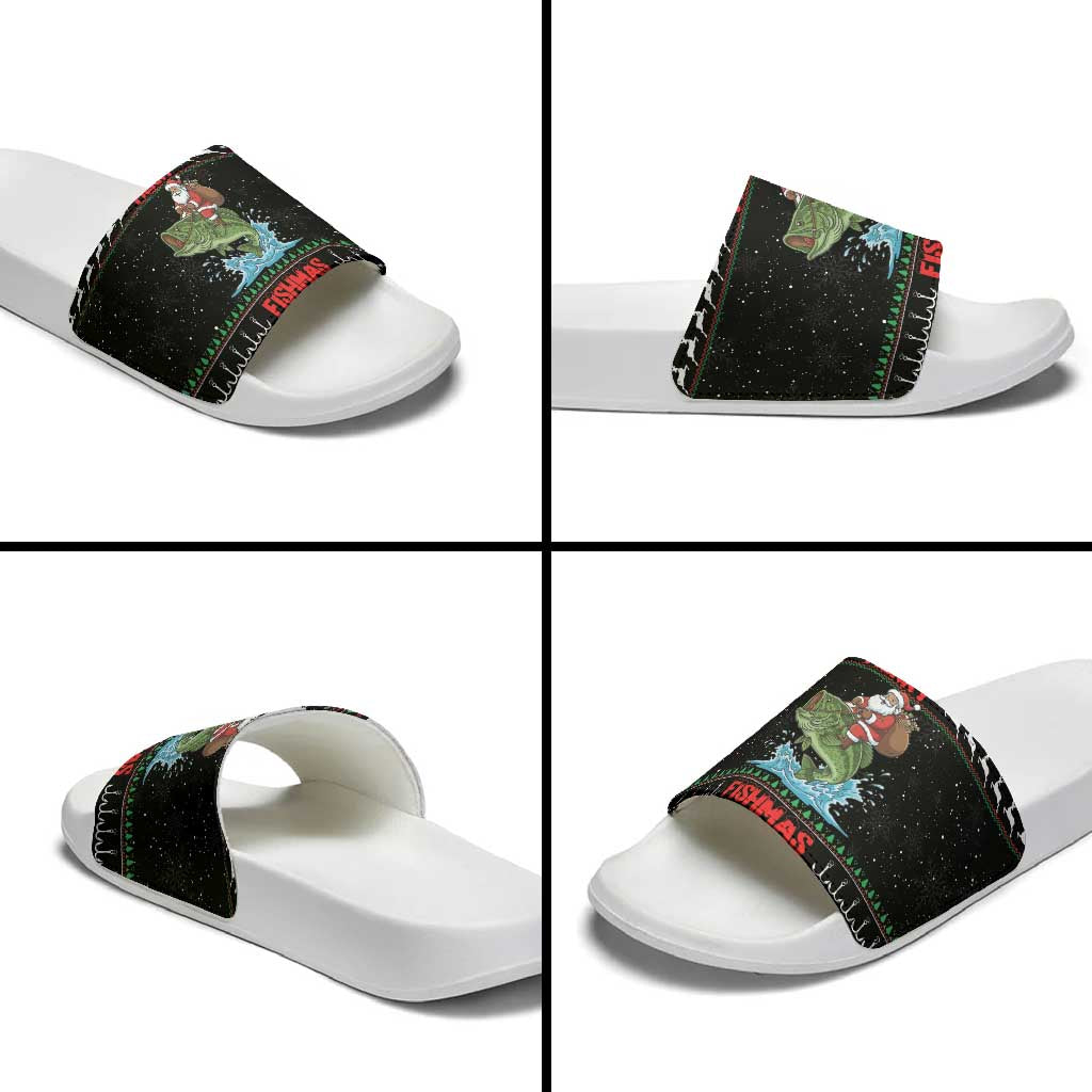 Merry Fishmas Santa Riding Bass Slide Sandals Funny Christmas - Wonder Print Shop