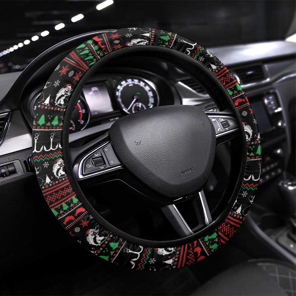 Merry Fishmas Santa Riding Bass Steering Wheel Cover Funny Christmas - Wonder Print Shop