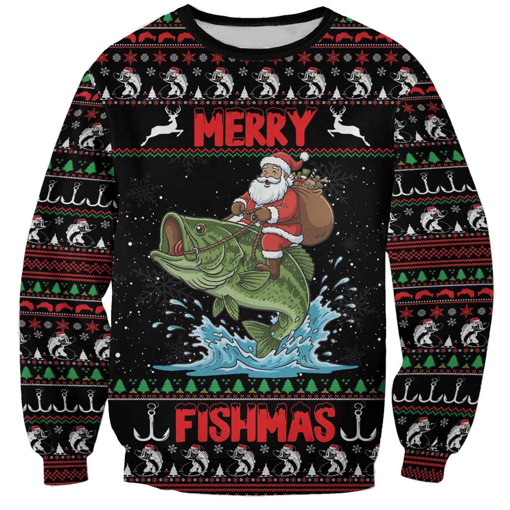 Merry Fishmas Santa Riding Bass Personalized Sweatshirt Funny Christmas - Wonder Print Shop