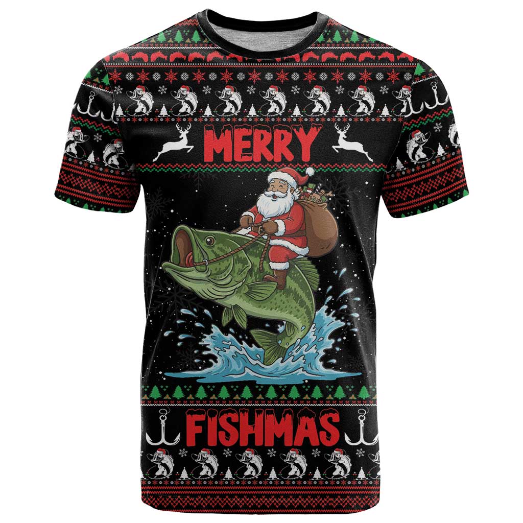 Merry Fishmas Santa Riding Bass Personalized T Shirt Funny Christmas - Wonder Print Shop