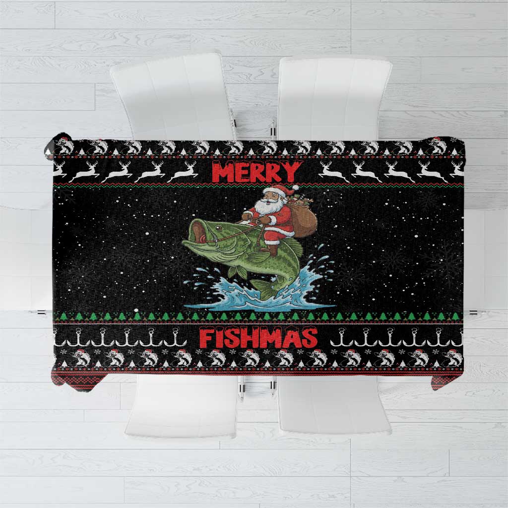 Merry Fishmas Santa Riding Bass Tablecloth Funny Christmas - Wonder Print Shop