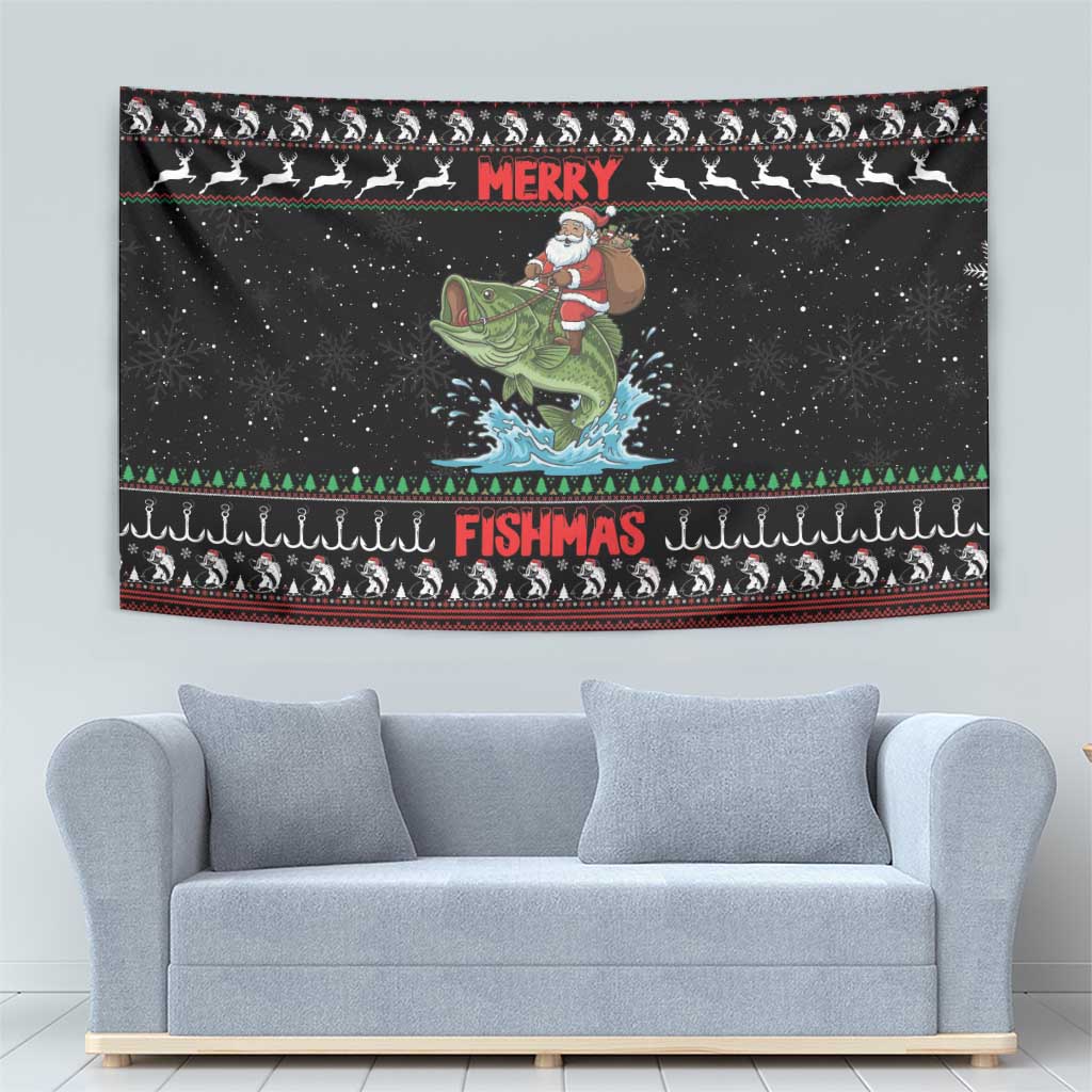Merry Fishmas Santa Riding Bass Tapestry Funny Christmas - Wonder Print Shop