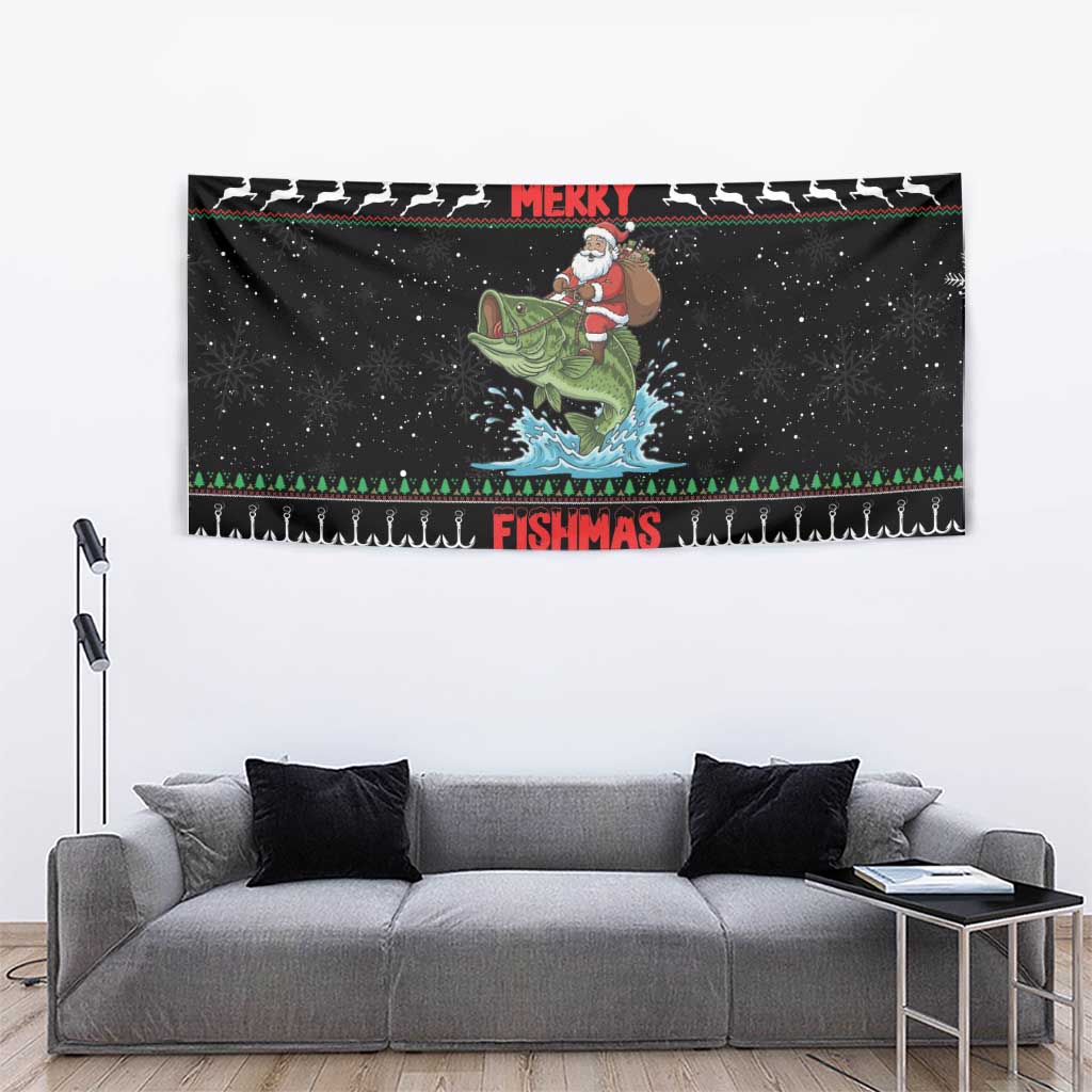 Merry Fishmas Santa Riding Bass Tapestry Funny Christmas - Wonder Print Shop