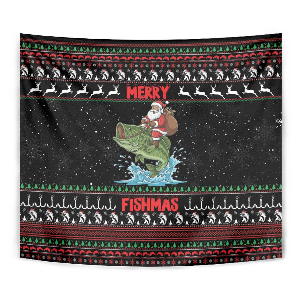 Merry Fishmas Santa Riding Bass Tapestry Funny Christmas - Wonder Print Shop