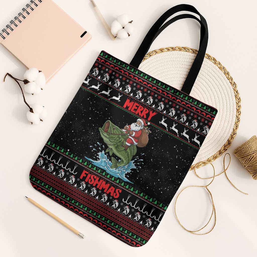 Merry Fishmas Santa Riding Bass Tote Bag Funny Christmas - Wonder Print Shop