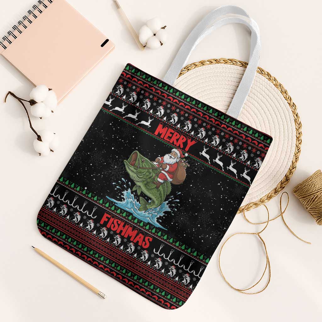 Merry Fishmas Santa Riding Bass Tote Bag Funny Christmas - Wonder Print Shop