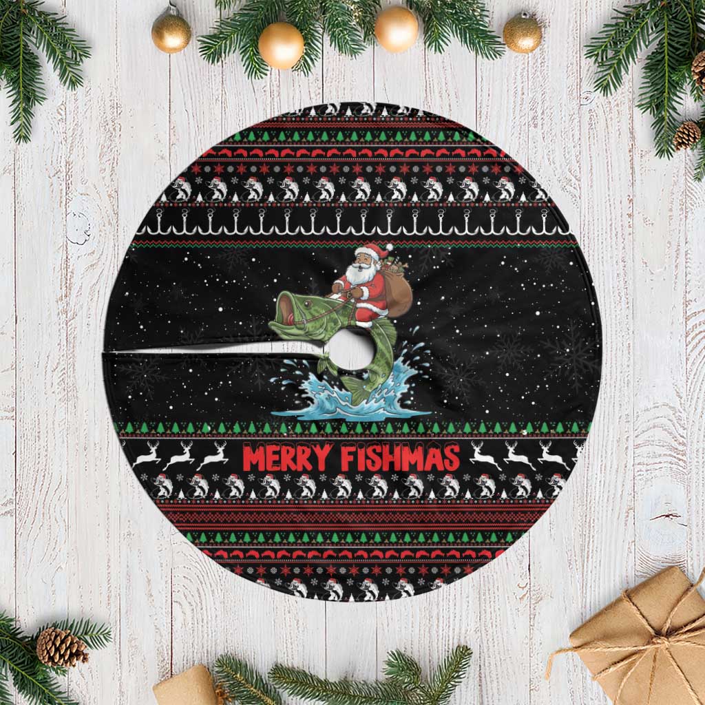 Merry Fishmas Santa Riding Bass Tree Skirt Funny Christmas - Wonder Print Shop