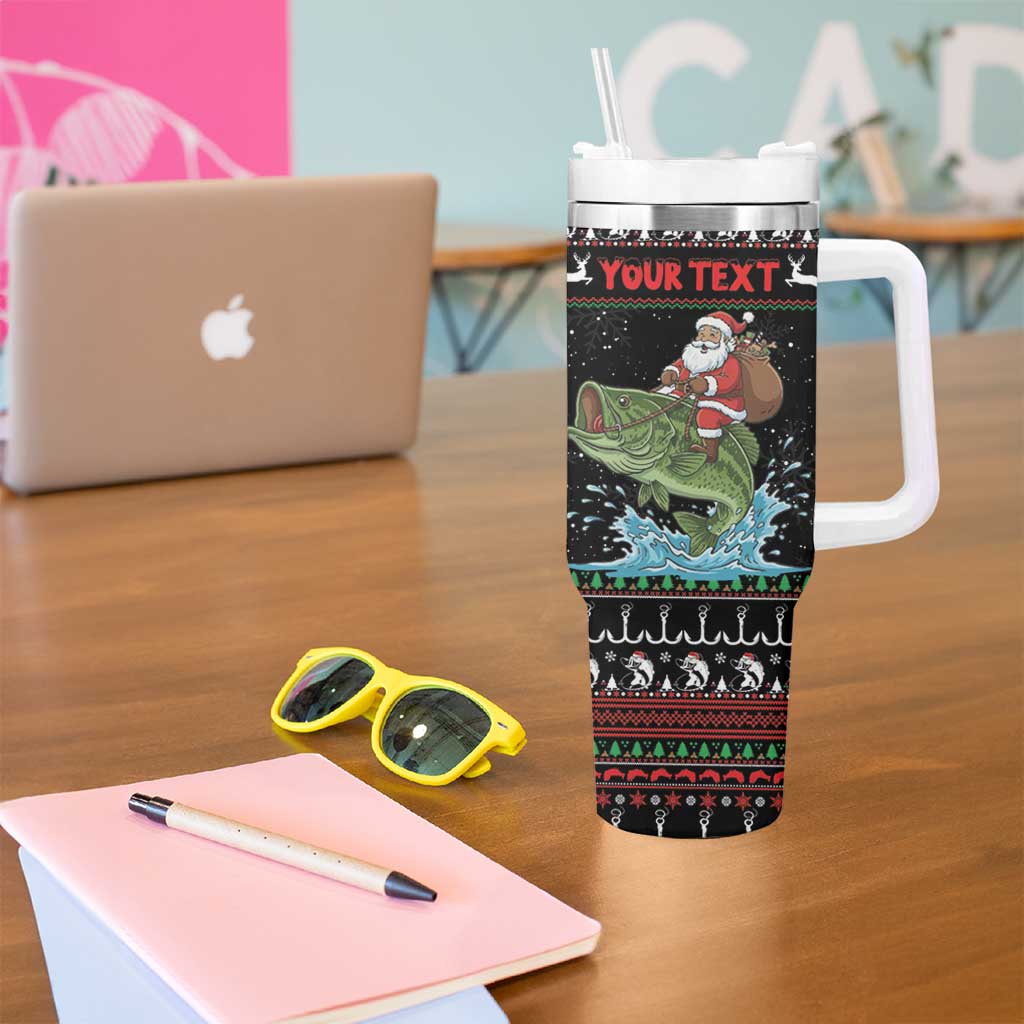 Merry Fishmas Santa Riding Bass Personalized Tumbler With Handle Funny Christmas - Wonder Print Shop