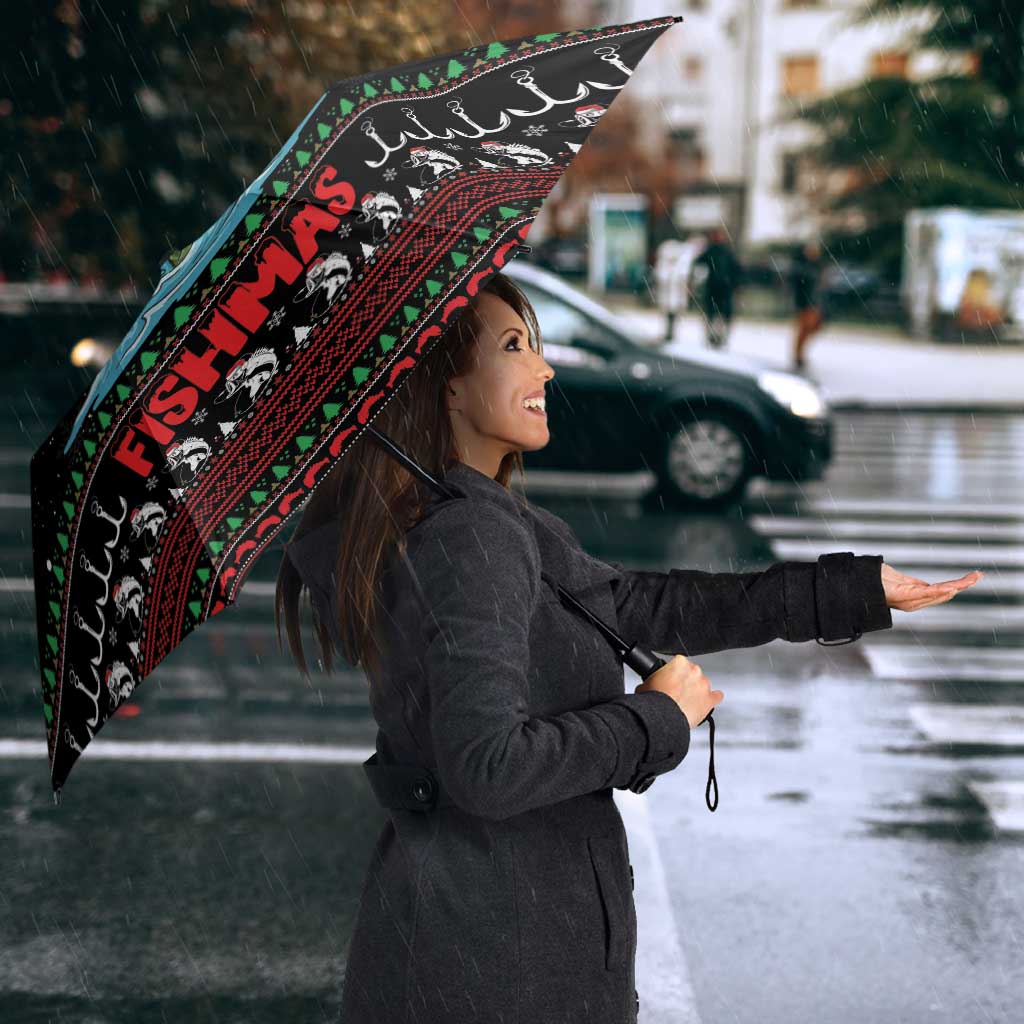 Merry Fishmas Santa Riding Bass Umbrella Funny Christmas - Wonder Print Shop
