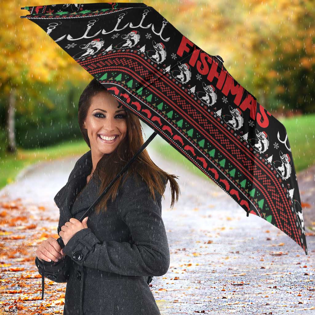 Merry Fishmas Santa Riding Bass Umbrella Funny Christmas - Wonder Print Shop