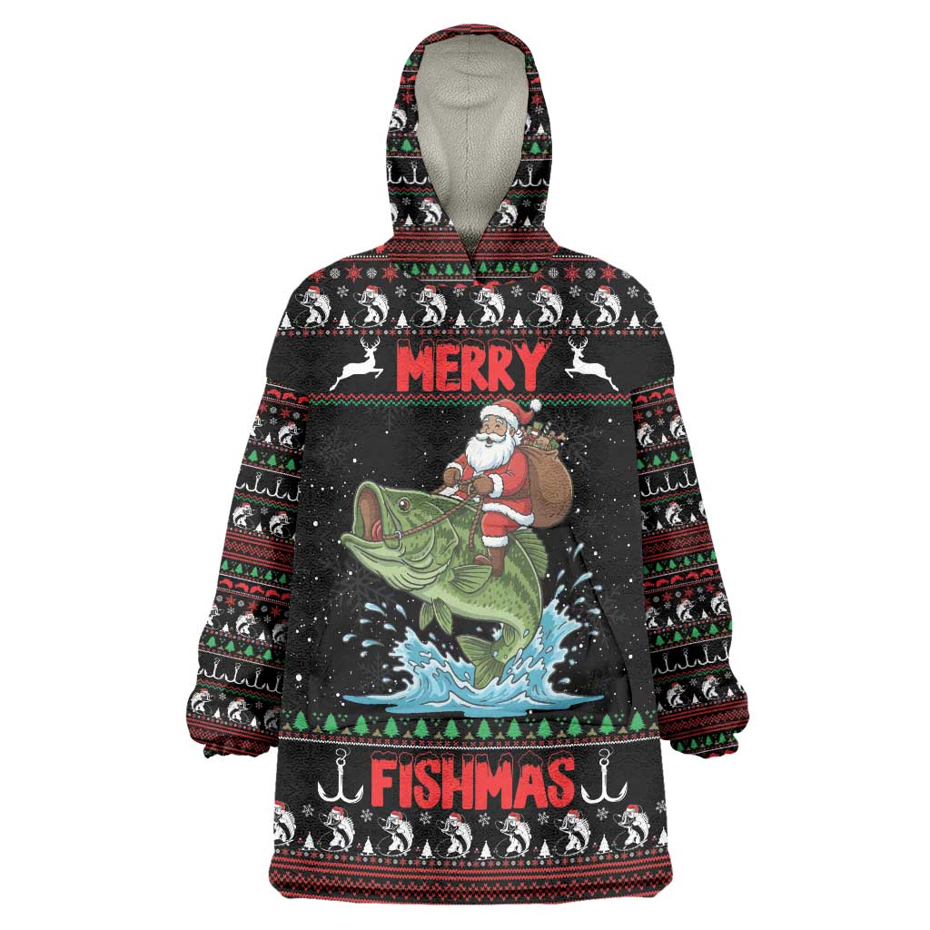 Merry Fishmas Santa Riding Bass Personalized Wearable Blanket Hoodie Funny Christmas - Wonder Print Shop