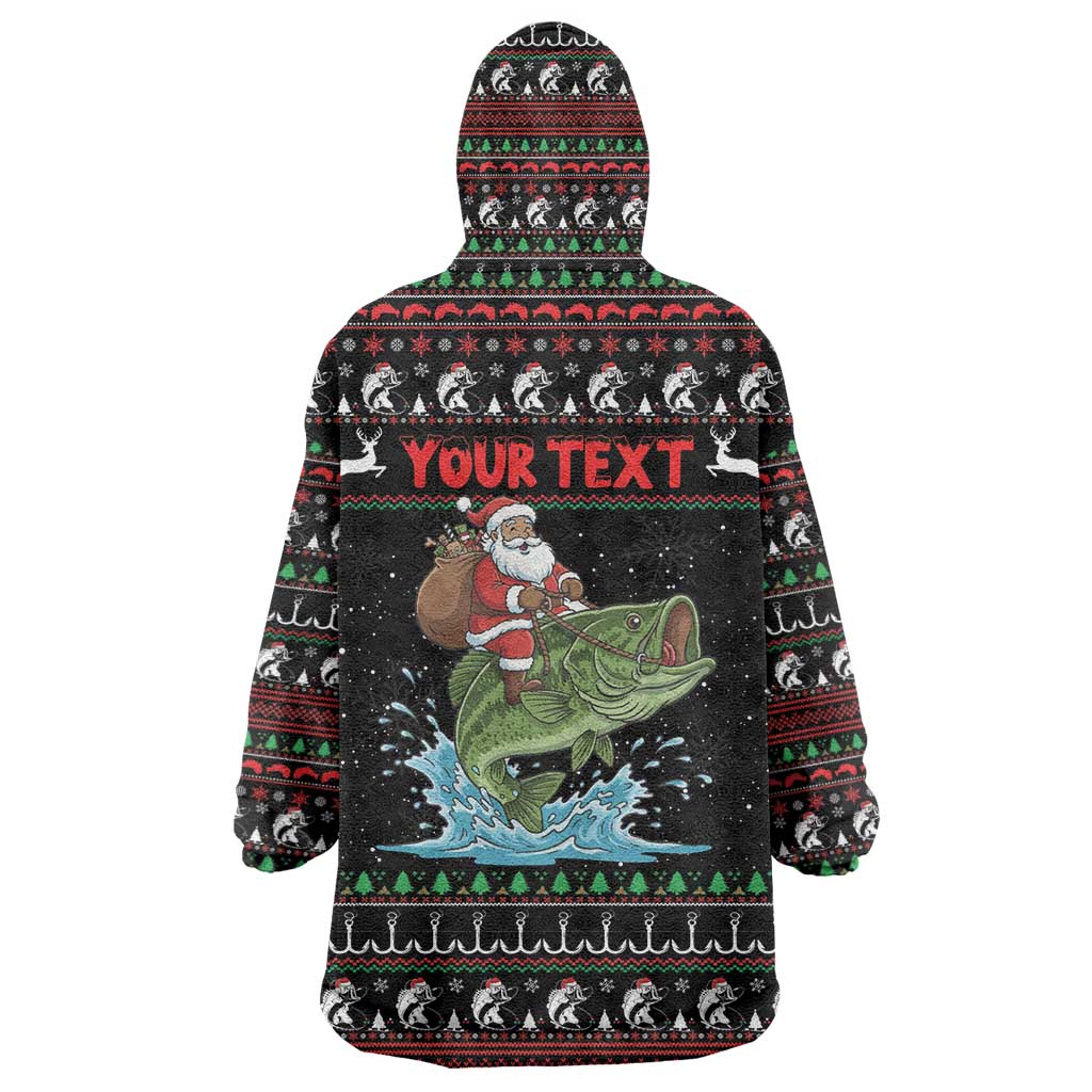 Merry Fishmas Santa Riding Bass Personalized Wearable Blanket Hoodie Funny Christmas - Wonder Print Shop