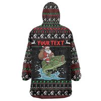 Merry Fishmas Santa Riding Bass Personalized Wearable Blanket Hoodie Funny Christmas - Wonder Print Shop