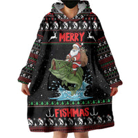 Merry Fishmas Santa Riding Bass Personalized Wearable Blanket Hoodie Funny Christmas - Wonder Print Shop