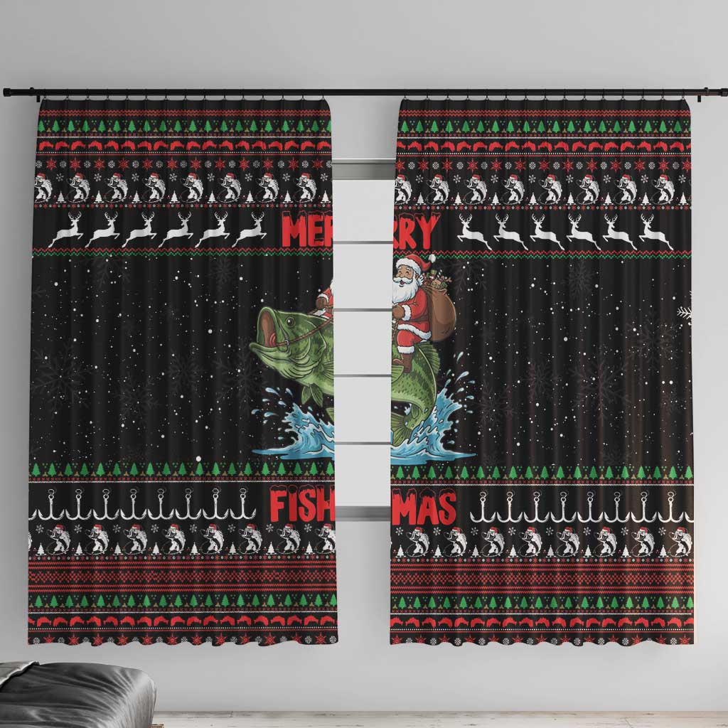 Merry Fishmas Santa Riding Bass Window Curtain Funny Christmas - Wonder Print Shop